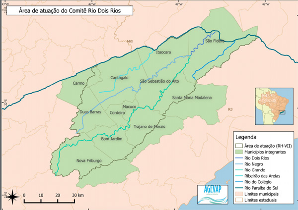 Área de atuação do Comitê Rio Dois Rios