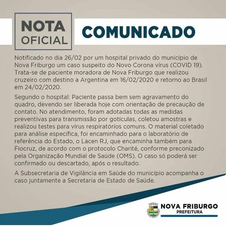 Comunicado Coronavirus Nova Friburgo