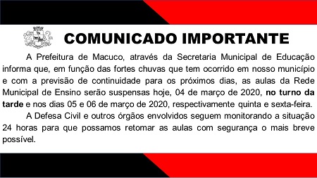 Suspensão de Aulas - Macuco