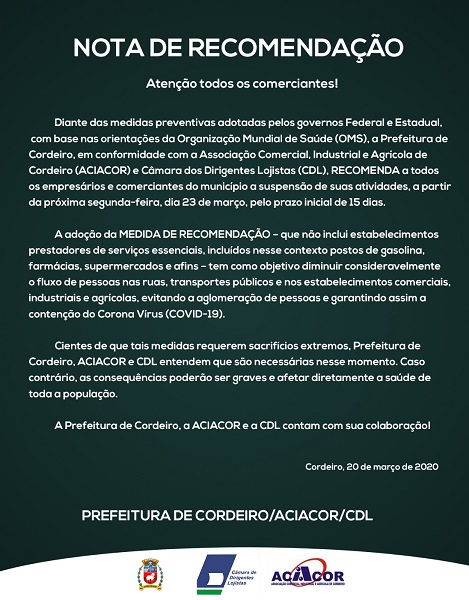 Comunicado Prefeitura e Aciacor