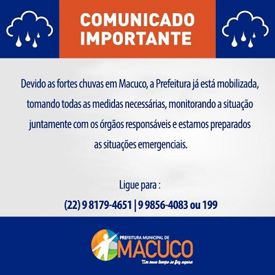 Alerta de Chuvas - Defesa Civil de Macuco