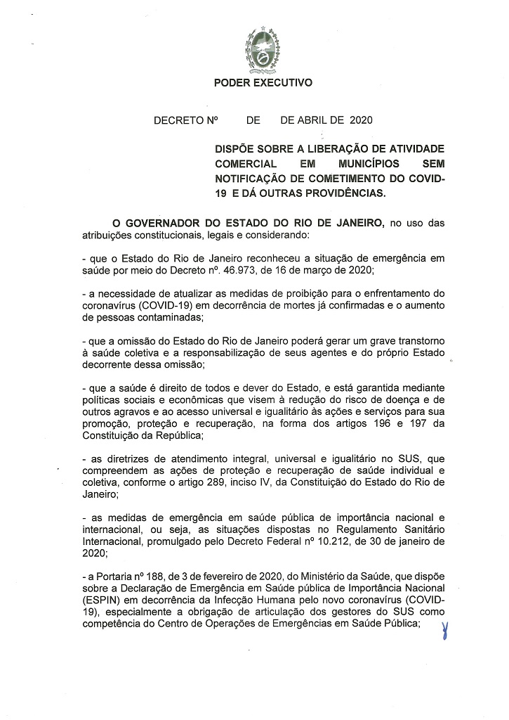 Decreto de liberação de comercio em municipios do interior - Página 1