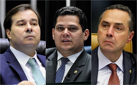 Presidentes da Câmara, Rodrigo Maia, do Senado, Davi Alcolumbre, e do Tribunal Superior Eleitoral (TSE), Luís Roberto Barroso