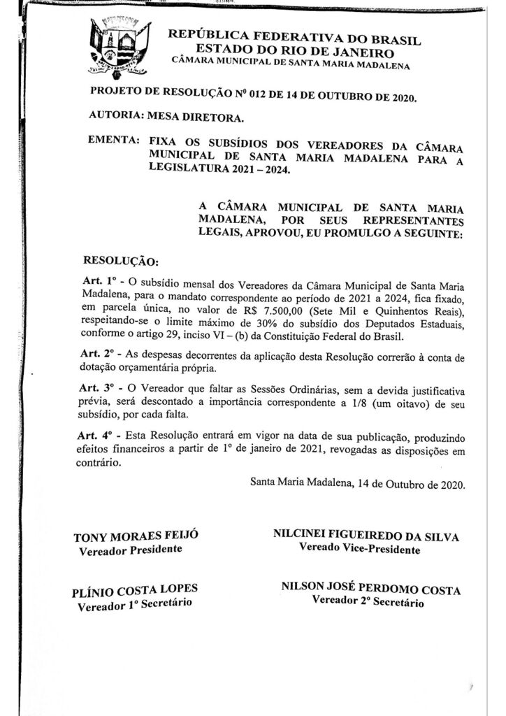 Projeto de Resolução n012 - 14-10-20