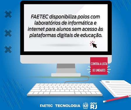 Faetec oferece laboratórios de informática para alunos sem acesso às plataformas digitais de educação