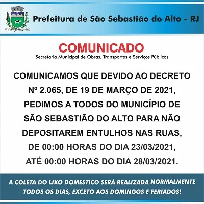 Prefeito de São Sebastião do Alto decreta suspensão de várias atividades no município