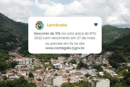 IPTU em Cantagalo tem desconto de 10%