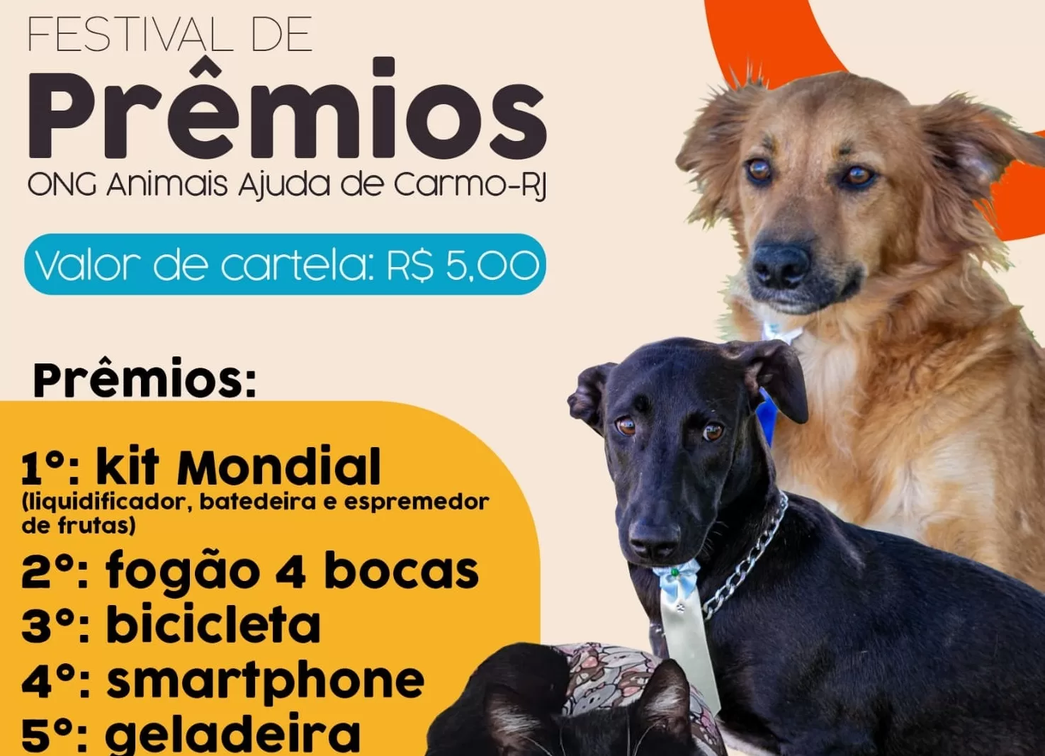 ONG ‘Animais Ajuda’, de Carmo, irá realizar Festival de Prêmios neste fim de semana
