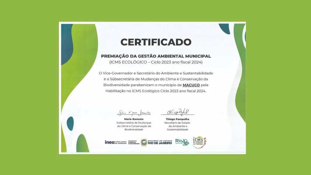 Macuco recebe Certificado de Habilitação no ICMS Ecológico