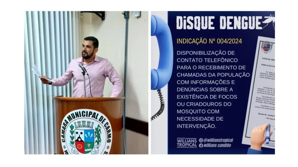 Vereador sugere a criação de um contato telefônico que receba denúncias de possíveis focos e criadouros de dengue