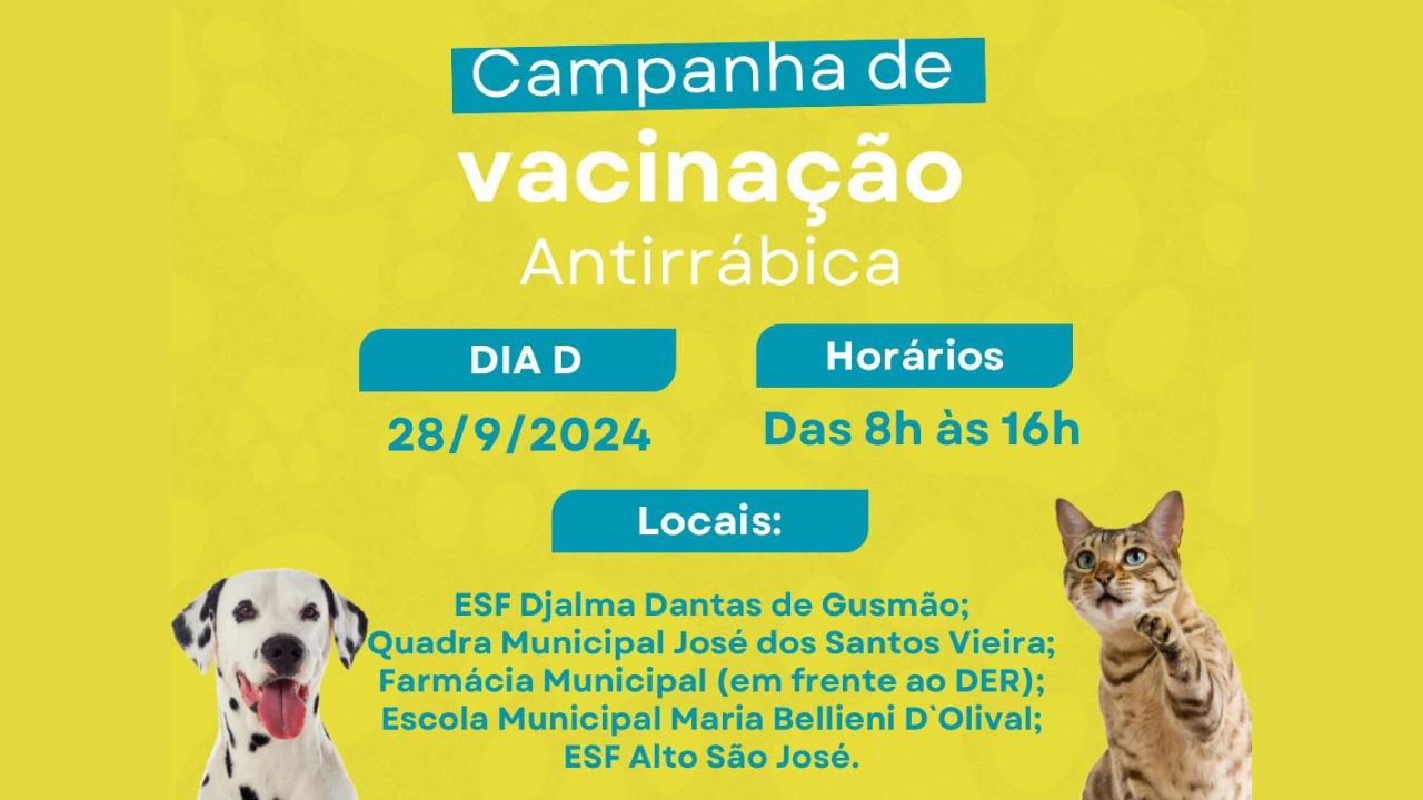 Vacinação contra raiva animal será realizada em Cantagalo