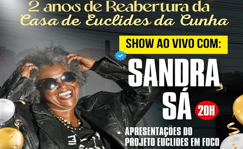 Casa de Euclides da Cunha em Cantagalo receberá nesta sexta o show de Sandra Sá