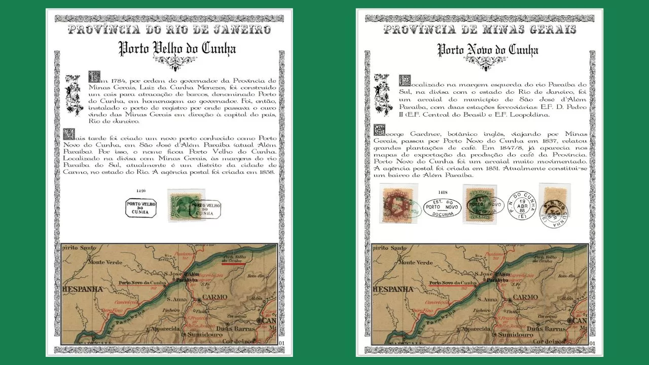 Filatelia rememora Porto Velho do Cunha, no Estado do Rio, e Porto Novo do Cunha, em Minas Gerais