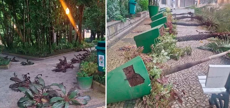 Praça João XXIII amanhece vandalizada em Cantagalo