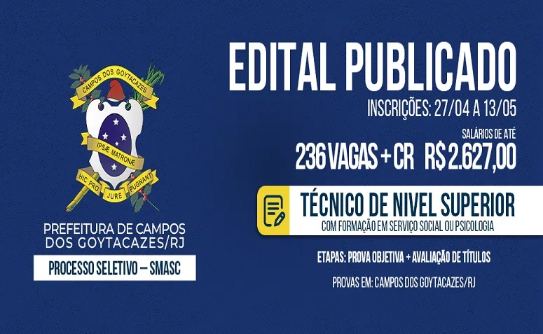 Prefeitura de Campos dos Goytacazes abre processo seletivo para área de assistência social