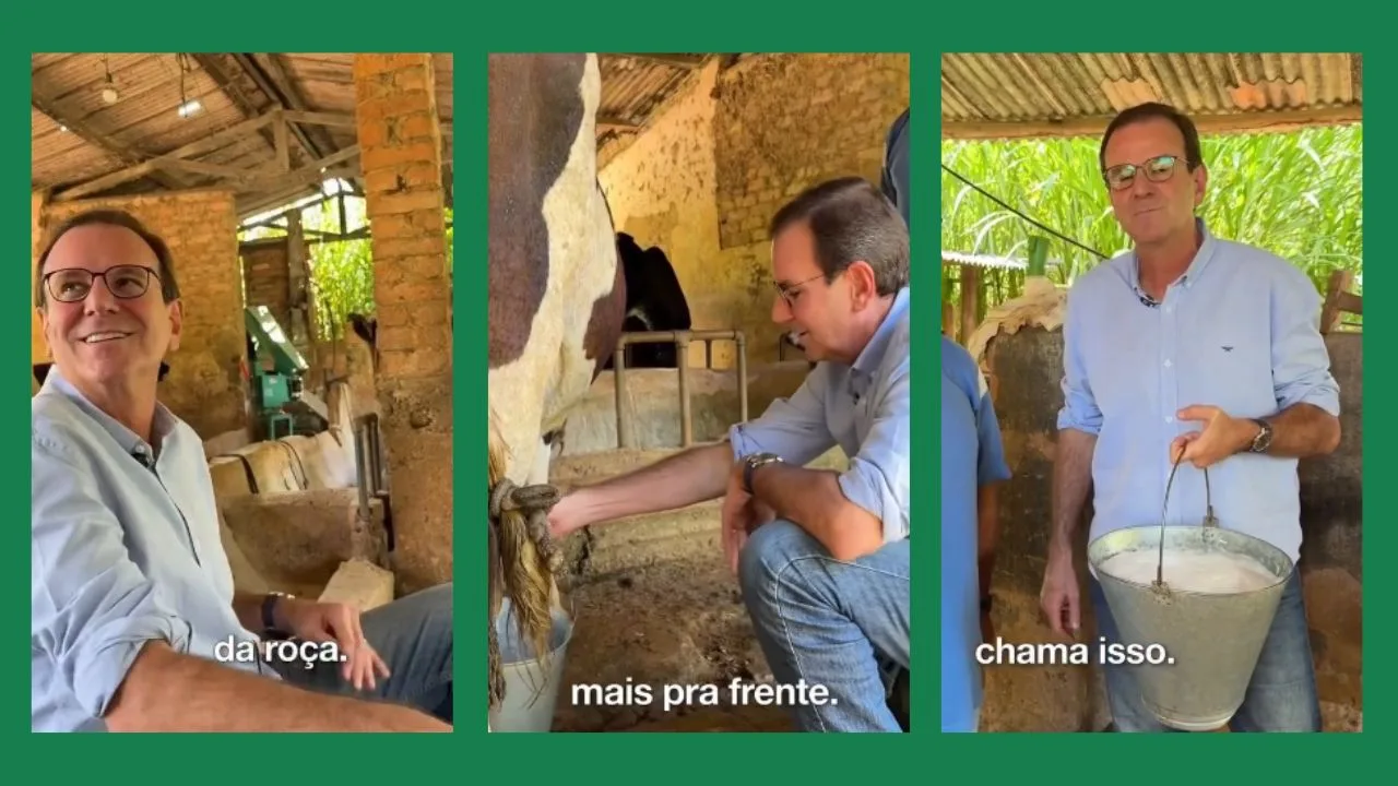 Ex-prefeito do Rio grava vídeo tirando leite em Macuco