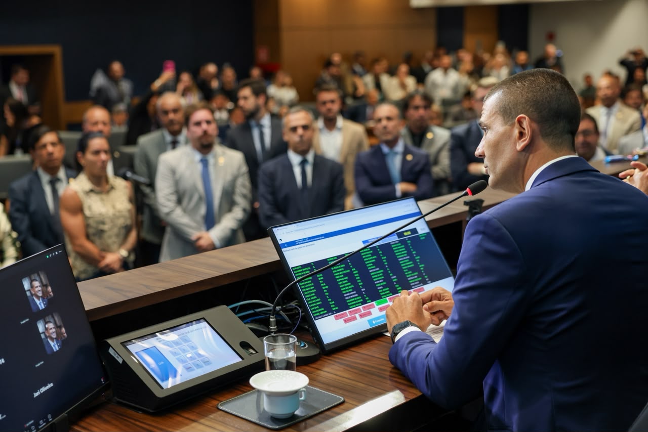 Presidente da Alerj, deputado Douglas Ruas discursa como governador eleito e defende a união entre os poderes